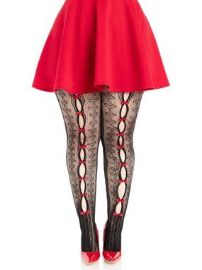 Plus Sweetheart Striped Tights Black Red Leg Avenue
